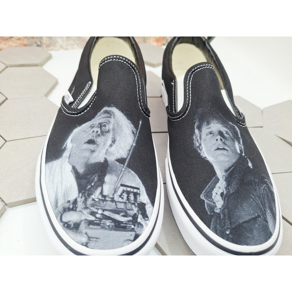 Vans Classic Slip-On Back To The Future Marty Doc Brown Shoes Men's Sz 9 Rare - Picture 2 of 8